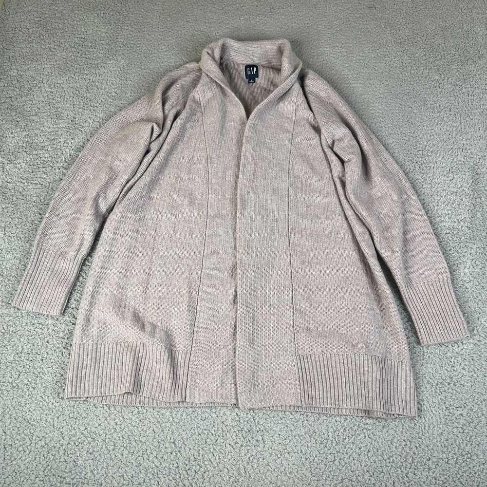 GAP Cardigan Sweater Womens M Rose Open Front Merino Wool Blend Ribbed Office